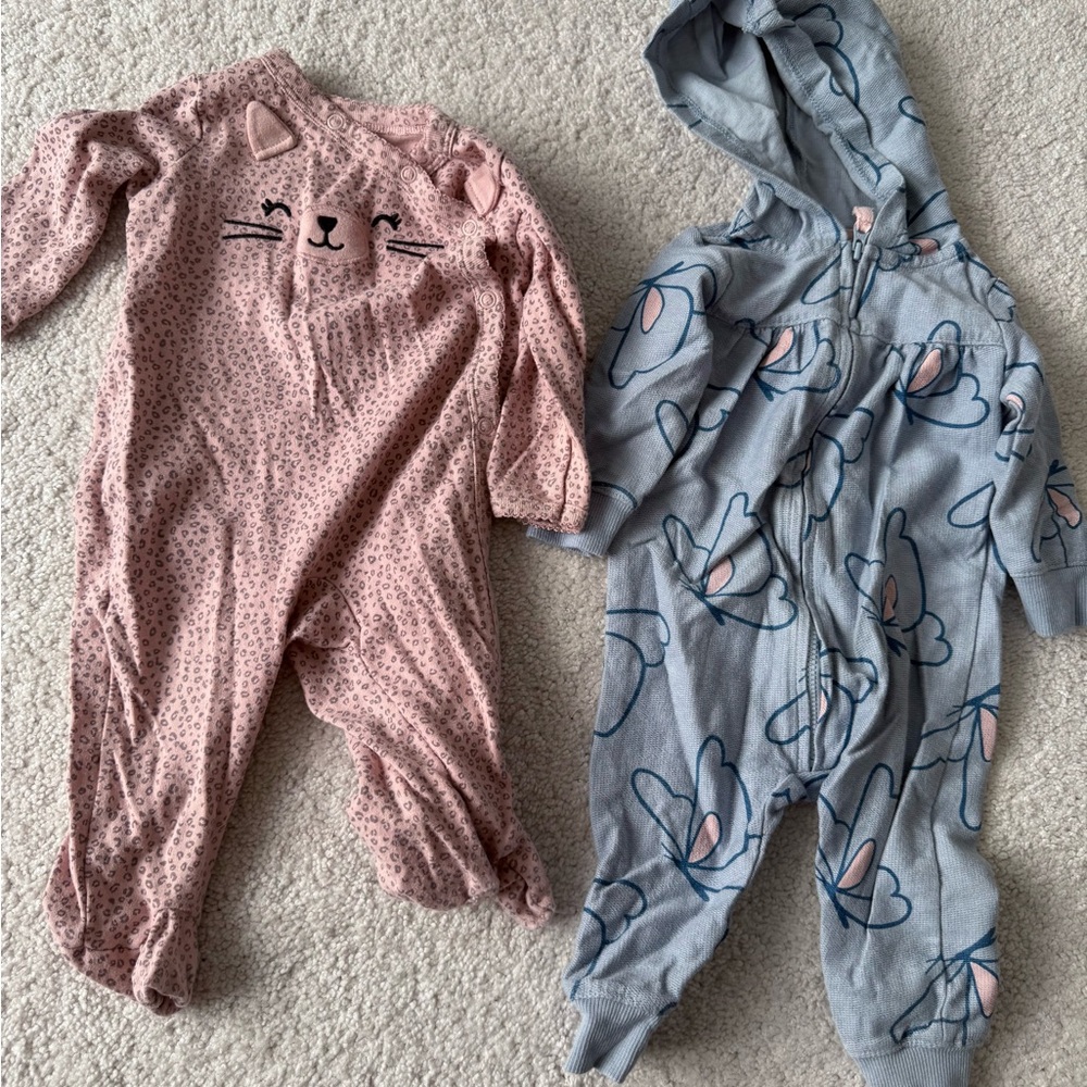 Carter's Pink Cat and Blue Floral Footies